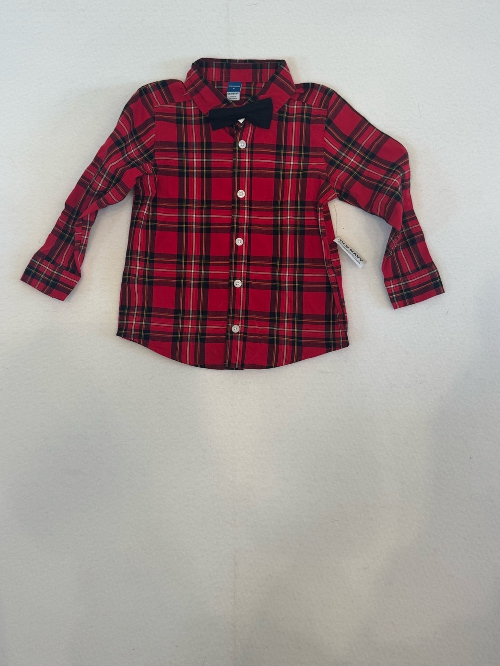 Old Navy Red Plaid Button-Down Shirt with Black Bow - Kids